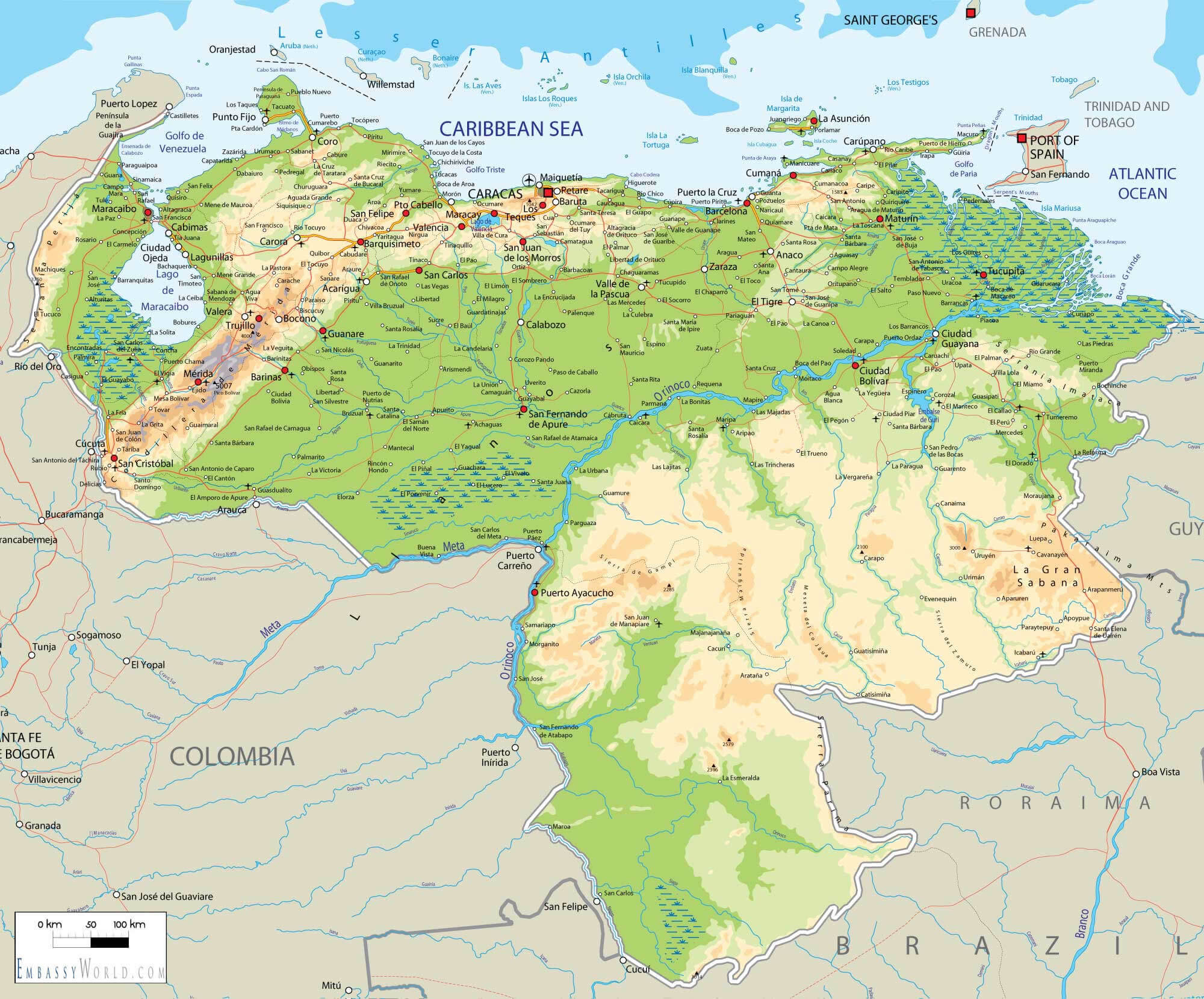 Venezuela Physical Map